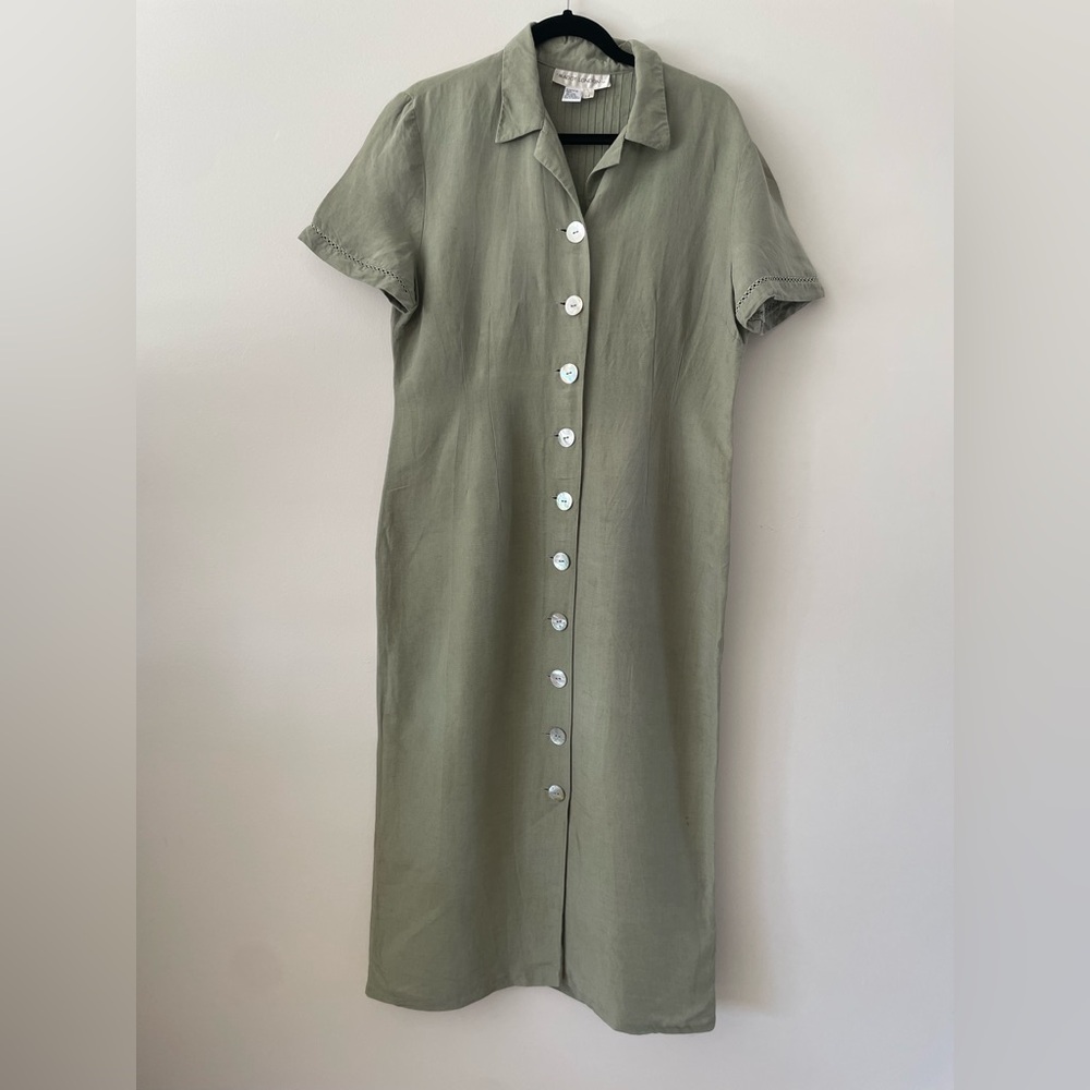 Maggy London Olive Green Button-Front Maxi Dress
